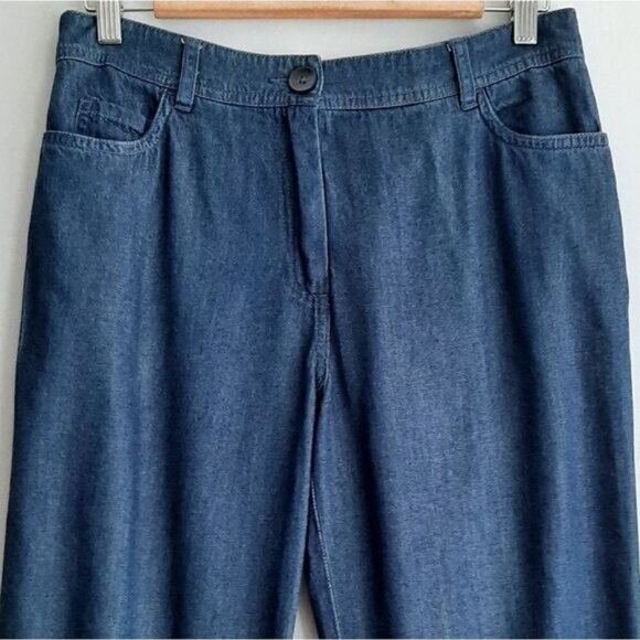 OLSEN Mona Straight Cotton Modal Blend Pants Blue Crop Sz 8 - Picture 4 of 10